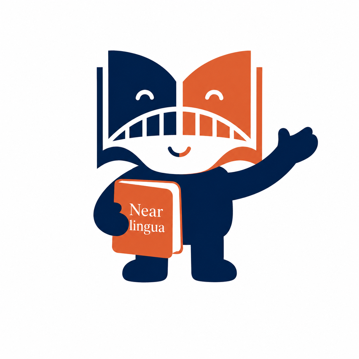 NearLingua book mascot with a bridge linking two languages